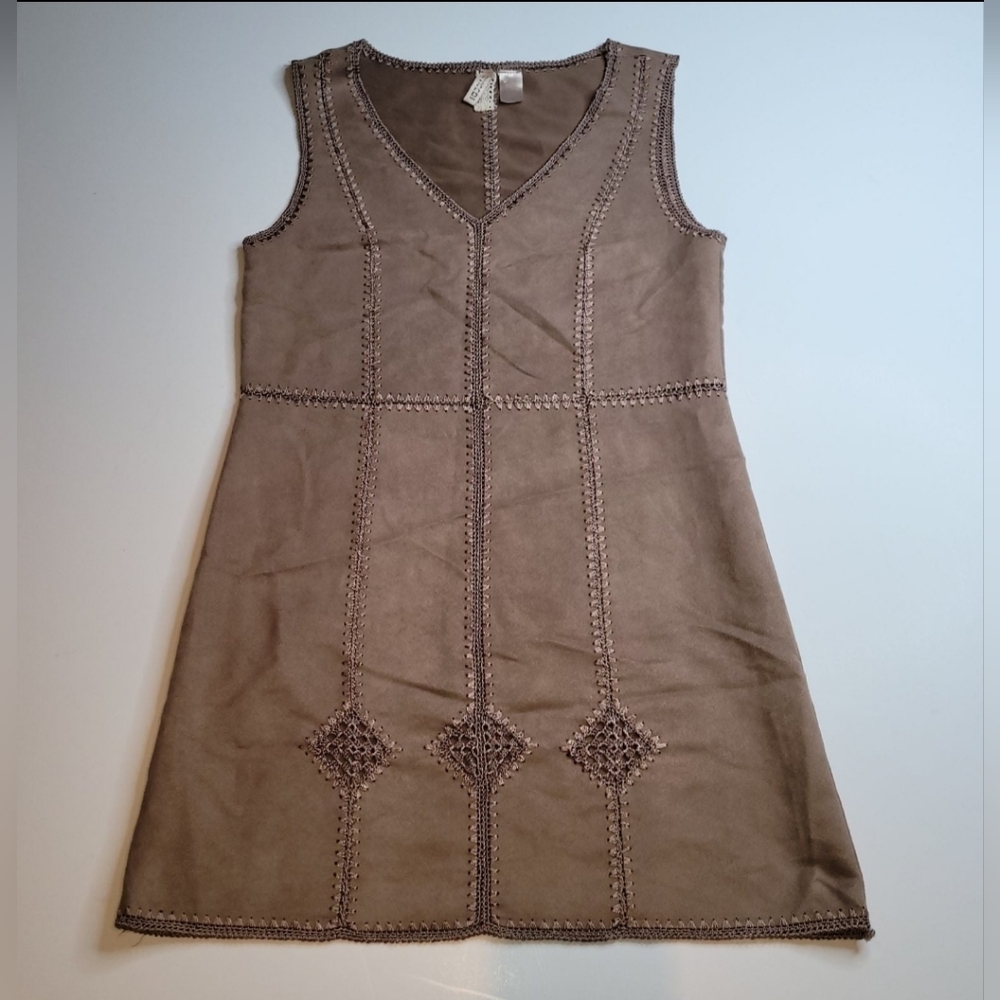 H&M Divided Faux Suede Dress Size 6 Brown Sleeveless Panel Mini